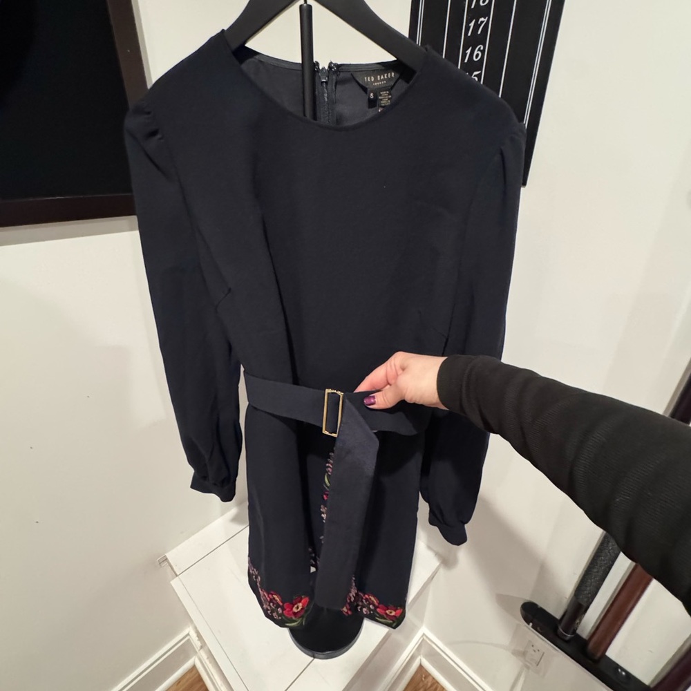 Ted Baker Dark Blue Long Sleeve Dress with Belt